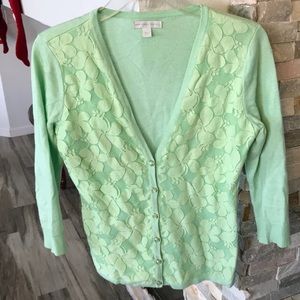 New York & Company Mint Green Floral Sweater